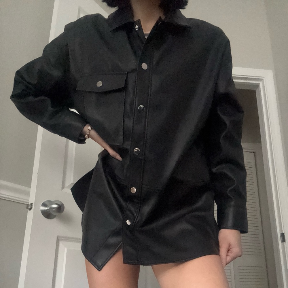 Primark pleather faux leather oversized jacket shacket shirt